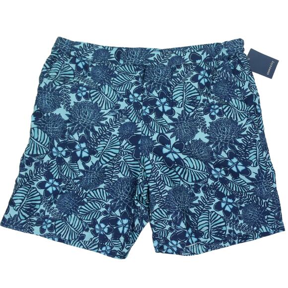 Crown & Ivy Blue Floral Swim Trunks Board Shorts Mens L Mesh Lined - Picture 1 of 8